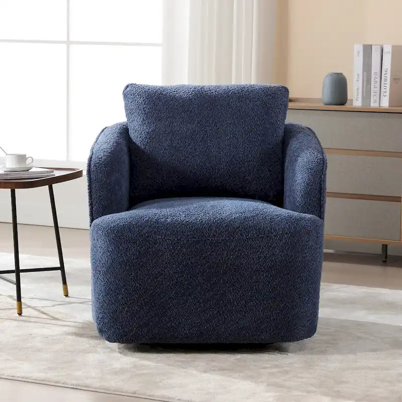 Boucle Swivel Barrel Chair 360° Rotation - High-Density Foam - Metal Base - Pillow Included - 30.3x33.7x33H - 300 lbs Capacity