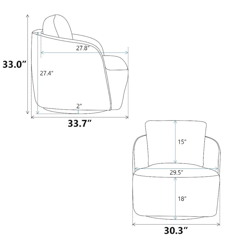 Boucle Swivel Barrel Chair 360° Rotation - High-Density Foam - Metal Base - Pillow Included - 30.3x33.7x33H - 300 lbs Capacity