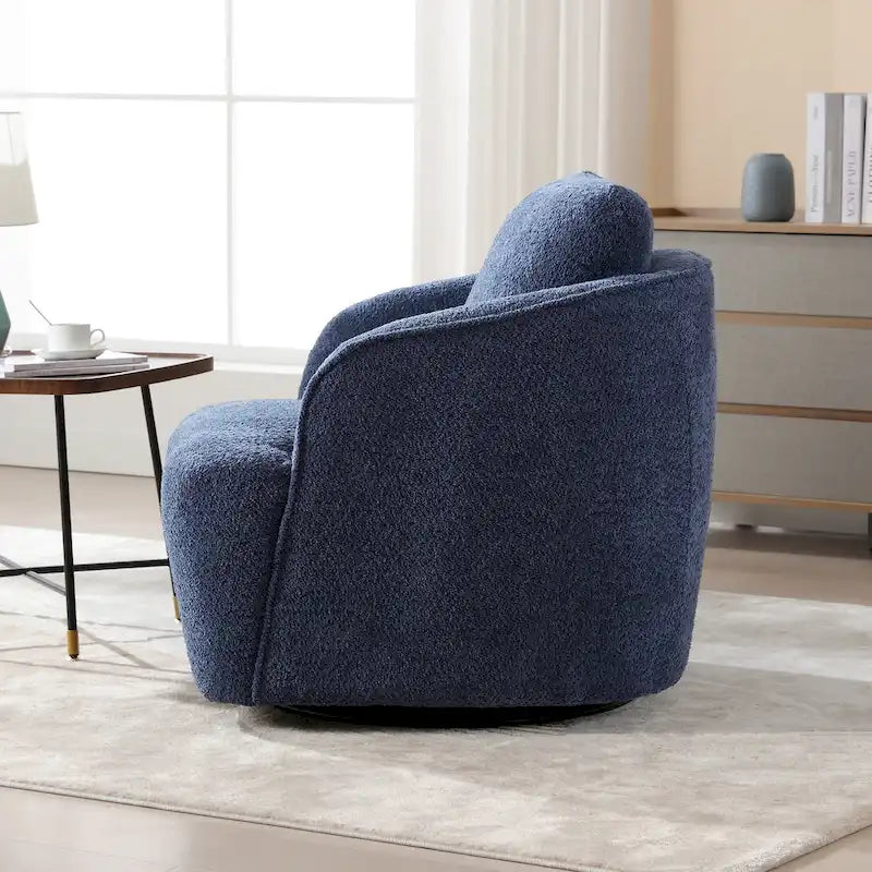 Boucle Swivel Barrel Chair 360° Rotation - High-Density Foam - Metal Base - Pillow Included - 30.3x33.7x33H - 300 lbs Capacity