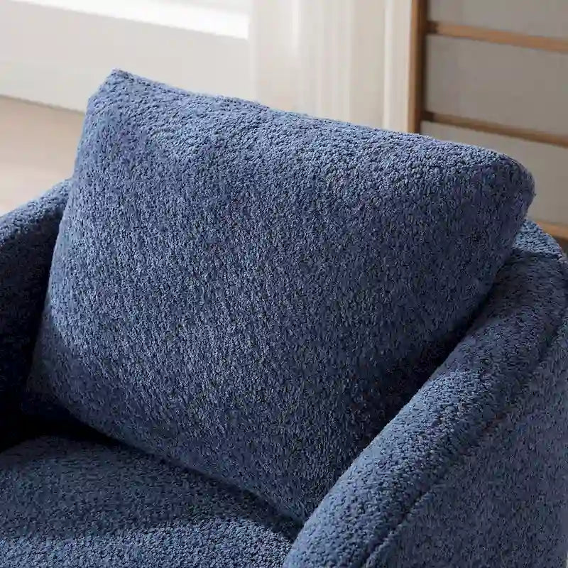 Boucle Swivel Barrel Chair 360° Rotation - High-Density Foam - Metal Base - Pillow Included - 30.3x33.7x33H - 300 lbs Capacity