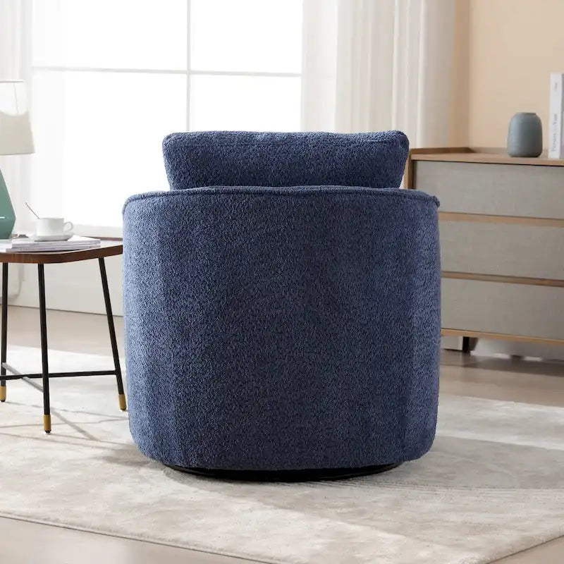 Boucle Swivel Barrel Chair 360° Rotation - High-Density Foam - Metal Base - Pillow Included - 30.3x33.7x33H - 300 lbs Capacity
