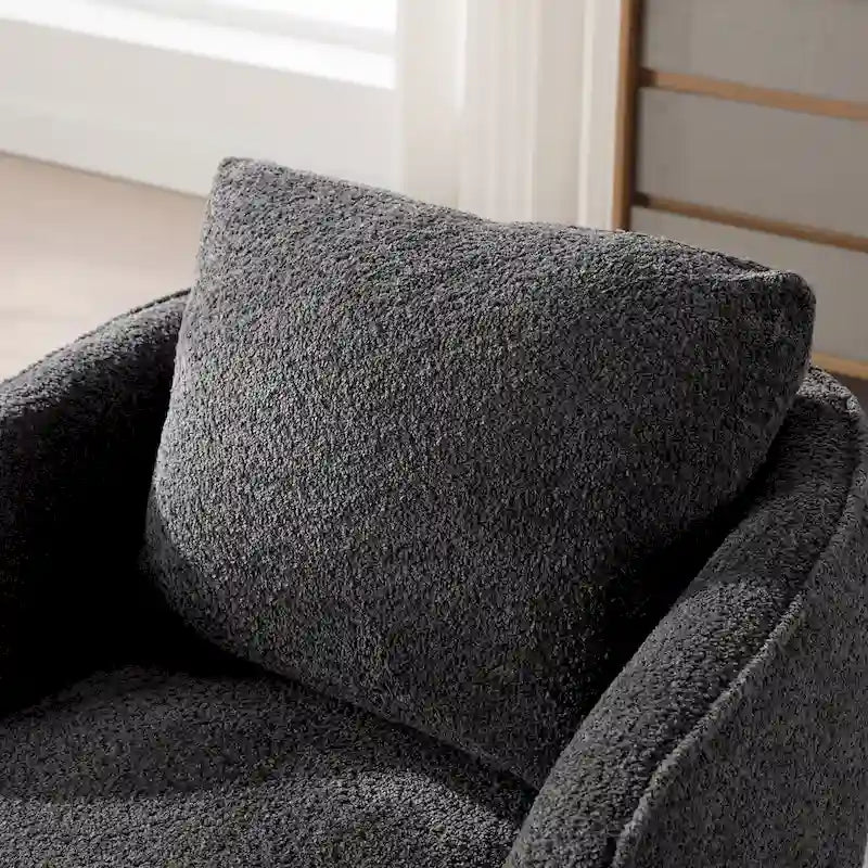 Boucle Swivel Barrel Chair 360° Rotation - High-Density Foam - Metal Base - Pillow Included - 30.3x33.7x33H - 300 lbs Capacity