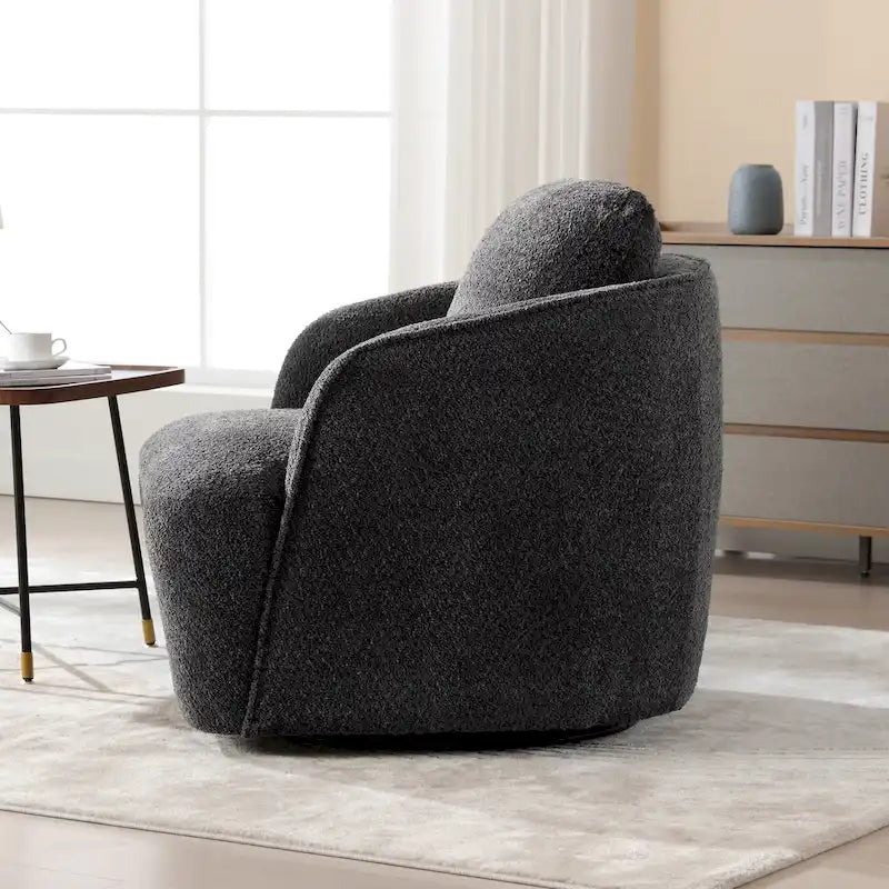 Boucle Swivel Barrel Chair 360° Rotation - High-Density Foam - Metal Base - Pillow Included - 30.3x33.7x33H - 300 lbs Capacity
