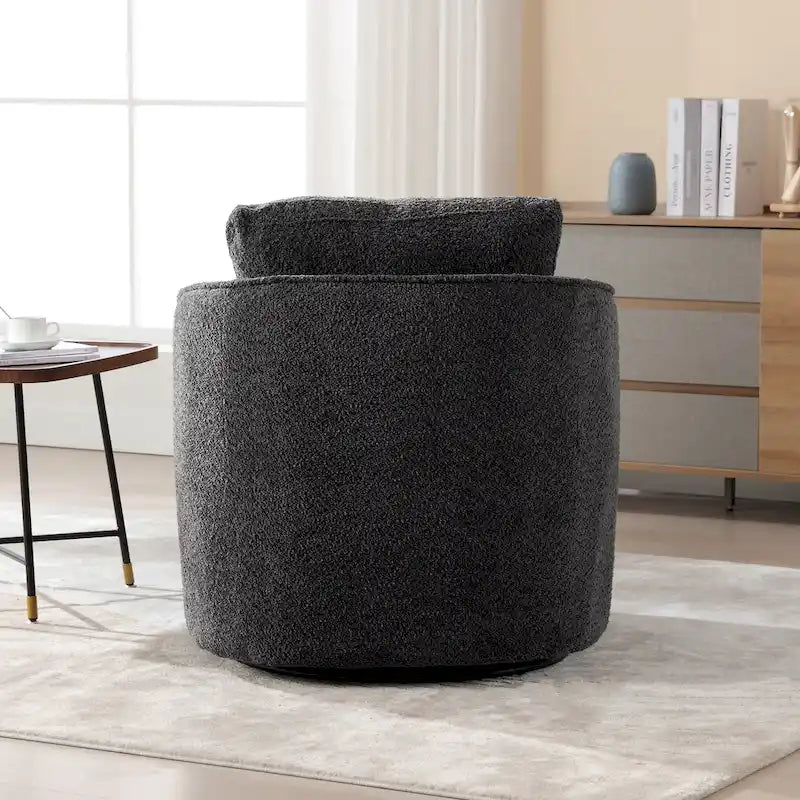 Boucle Swivel Barrel Chair 360° Rotation - High-Density Foam - Metal Base - Pillow Included - 30.3x33.7x33H - 300 lbs Capacity