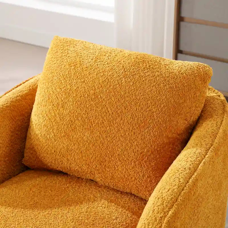 Boucle Swivel Barrel Chair 360° Rotation - High-Density Foam - Metal Base - Pillow Included - 30.3x33.7x33H - 300 lbs Capacity