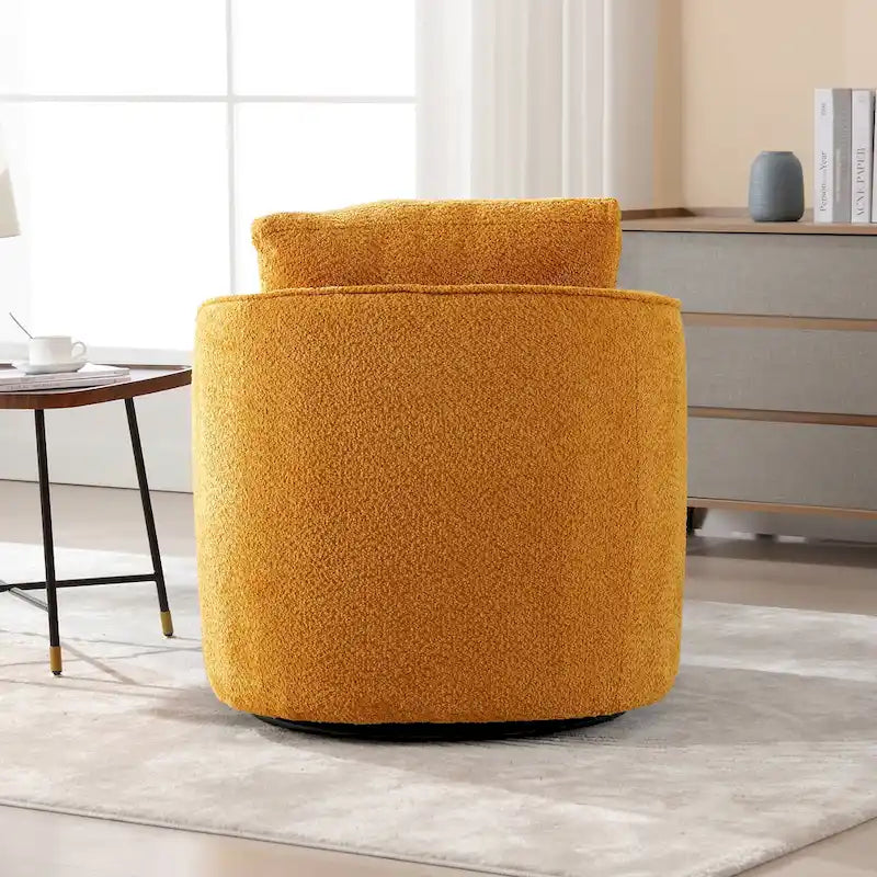Boucle Swivel Barrel Chair 360° Rotation - High-Density Foam - Metal Base - Pillow Included - 30.3x33.7x33H - 300 lbs Capacity