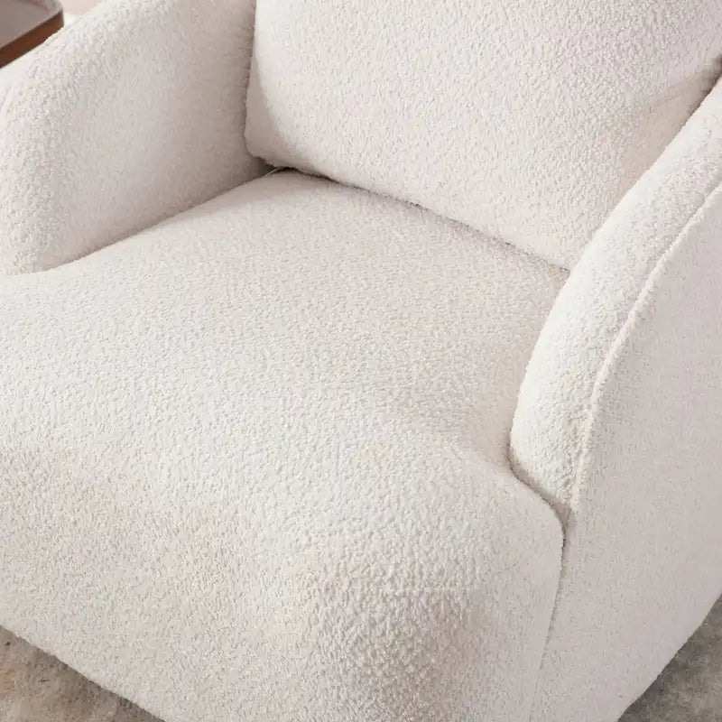 Boucle Swivel Barrel Chair 360° Rotation - High-Density Foam - Metal Base - Pillow Included - 30.3x33.7x33H - 300 lbs Capacity