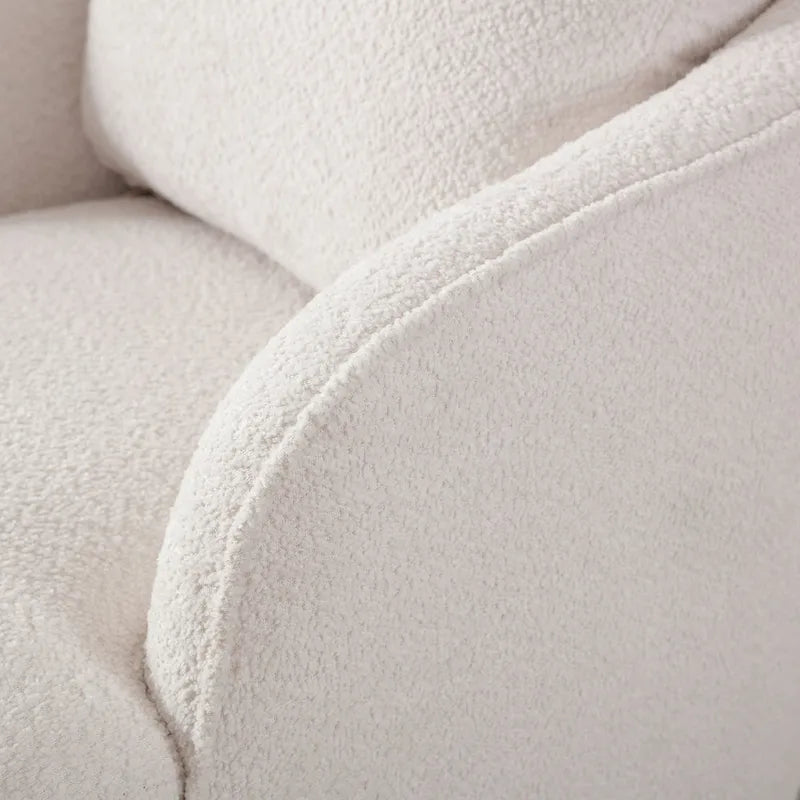 Boucle Swivel Barrel Chair 360° Rotation - High-Density Foam - Metal Base - Pillow Included - 30.3x33.7x33H - 300 lbs Capacity