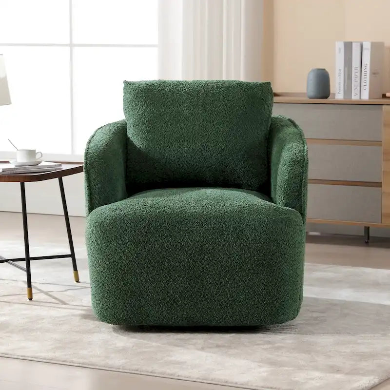 Boucle Swivel Barrel Chair 360° Rotation - High-Density Foam - Metal Base - Pillow Included - 30.3x33.7x33H - 300 lbs Capacity