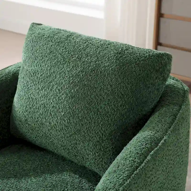 Boucle Swivel Barrel Chair 360° Rotation - High-Density Foam - Metal Base - Pillow Included - 30.3x33.7x33H - 300 lbs Capacity