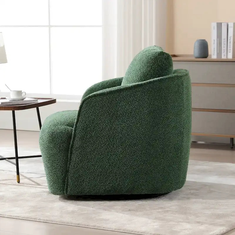 Boucle Swivel Barrel Chair 360° Rotation - High-Density Foam - Metal Base - Pillow Included - 30.3x33.7x33H - 300 lbs Capacity