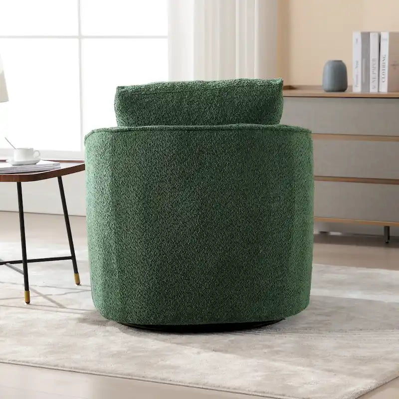 Boucle Swivel Barrel Chair 360° Rotation - High-Density Foam - Metal Base - Pillow Included - 30.3x33.7x33H - 300 lbs Capacity