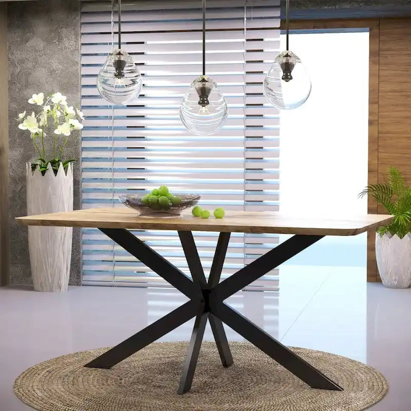63 Rectangular Dining Table with MDF Tabletop & X-Cross Geometric Metal Base for Home Kitchen Dining Room