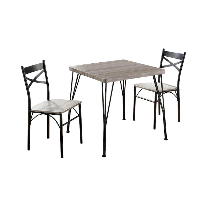 Industrial 3-Piece Dining Set - Square Table 29.25" + 2 Chairs - Metal Frame - Dark Bronze - Rustic Veneer - Space-Saving