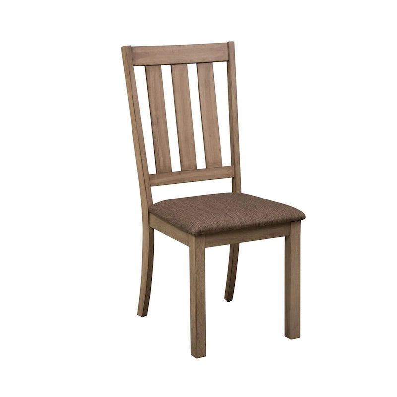 Slat Back Dining Chairs Set of 2 - Sandstone Finish 17.75W x 22D x 39.75H - Tweed Upholstered Seat