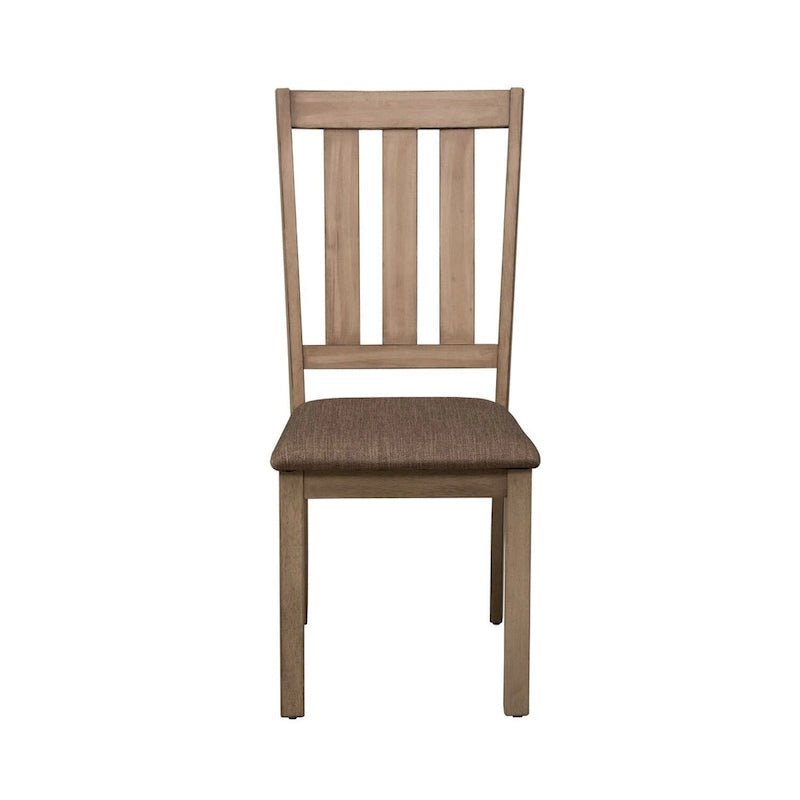 Slat Back Dining Chairs Set of 2 - Sandstone Finish 17.75W x 22D x 39.75H - Tweed Upholstered Seat