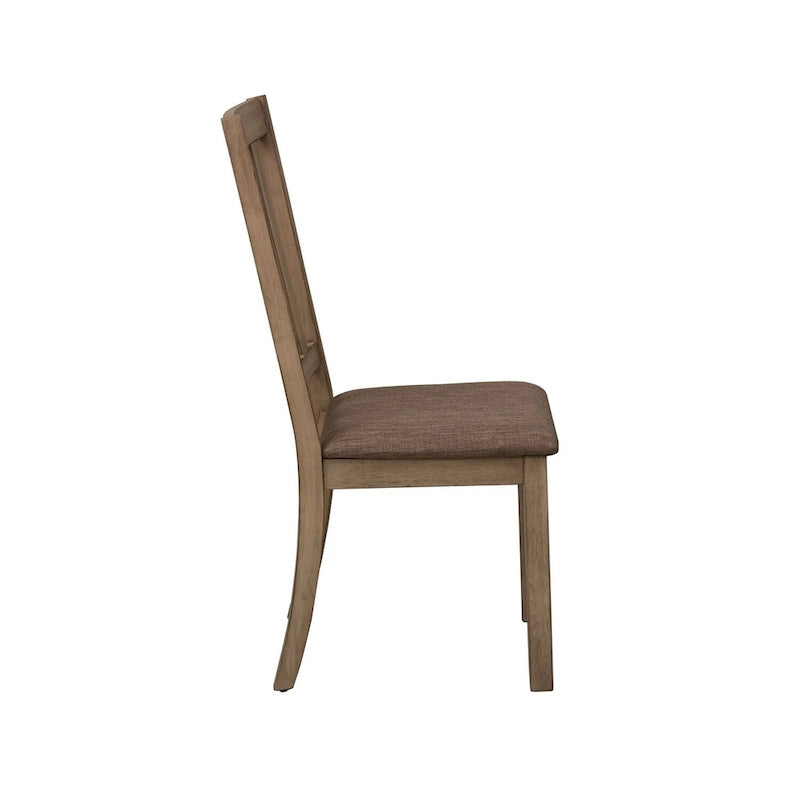 Slat Back Dining Chairs Set of 2 - Sandstone Finish 17.75W x 22D x 39.75H - Tweed Upholstered Seat