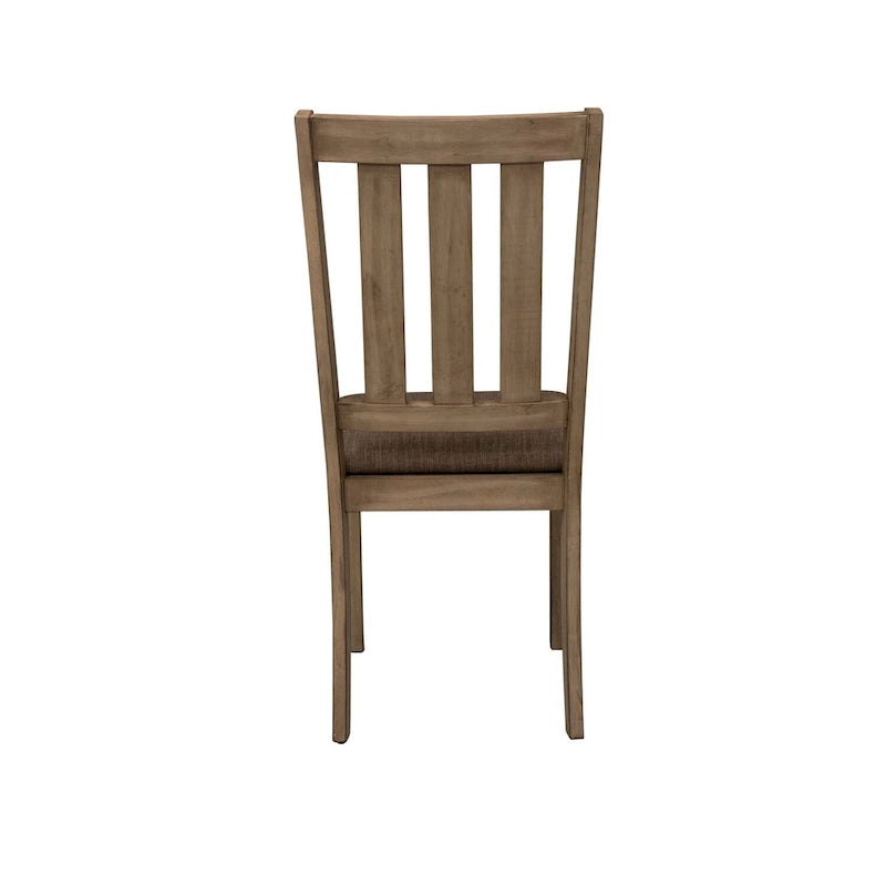 Slat Back Dining Chairs Set of 2 - Sandstone Finish 17.75W x 22D x 39.75H - Tweed Upholstered Seat