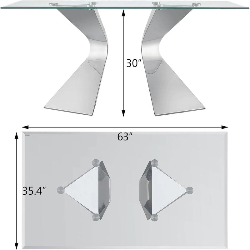 63 Inch Glass Dining Table - Modern Tempered Glass Top with Gold Metal Legs - Seats 4-6 - 63D x 35.38W x 30H