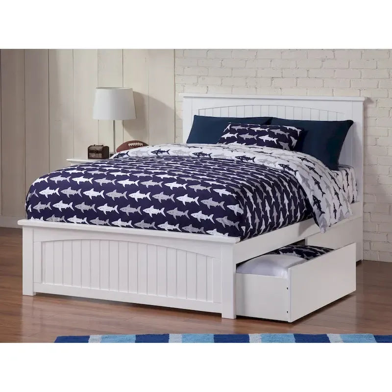 Nantucket Full Platform Bed with 2 Bed Drawers in White