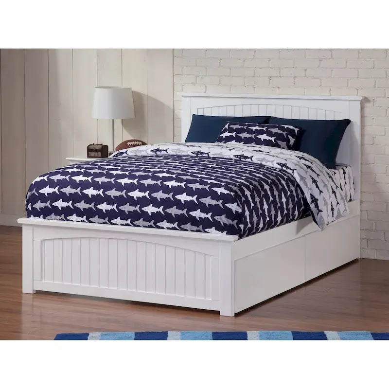 Solid Wood Platform Bed with 2 Storage Drawers, USB Charging Station, No Box Spring Needed, 800lbs, Cottage Style