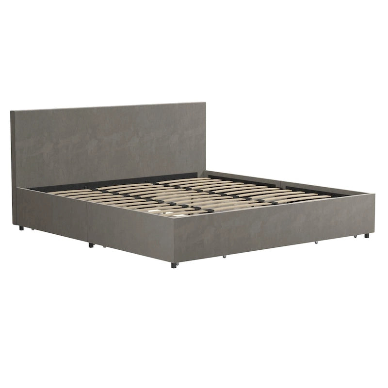 Upholstered Platform Bed with 4 Storage Drawers, Velvet Headboard, No Box Spring Needed, 500lbs, Full/Queen/King
