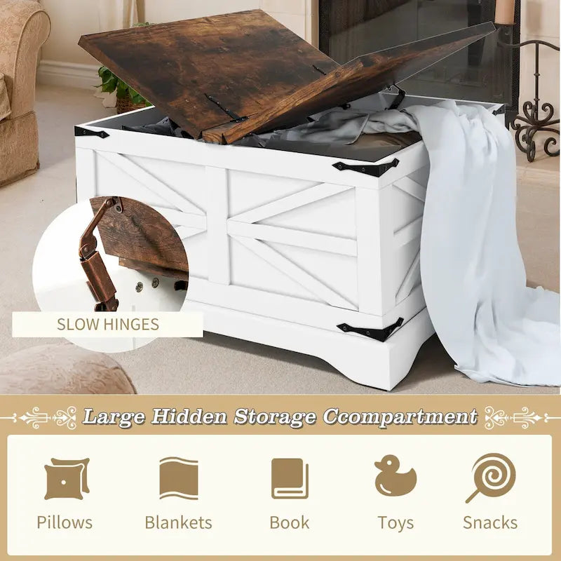Farmhouse Coffee Table with Hidden Storage 31.1W x 31.1D x 17.9H - Lift-Top Design - Rustic Wood & Metal