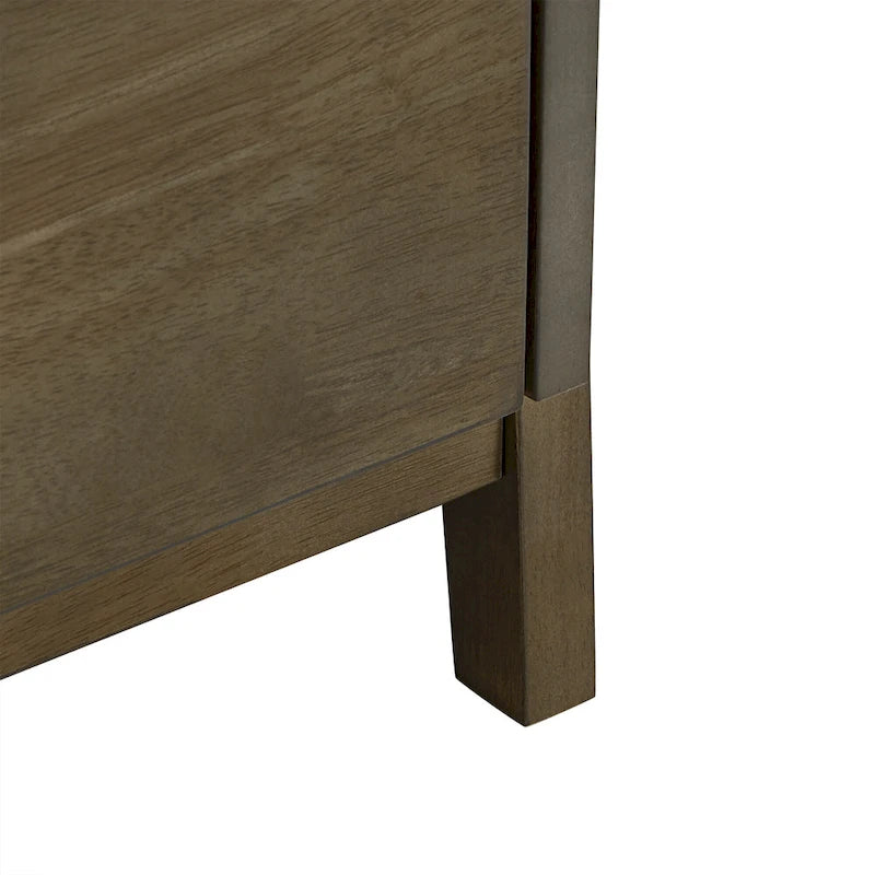 6-Drawer Wood Dresser 60.83W x 17.72D x 30H - Mid-Century Modern Rubberwood - Tobacco Brown Finish - Metal Glides