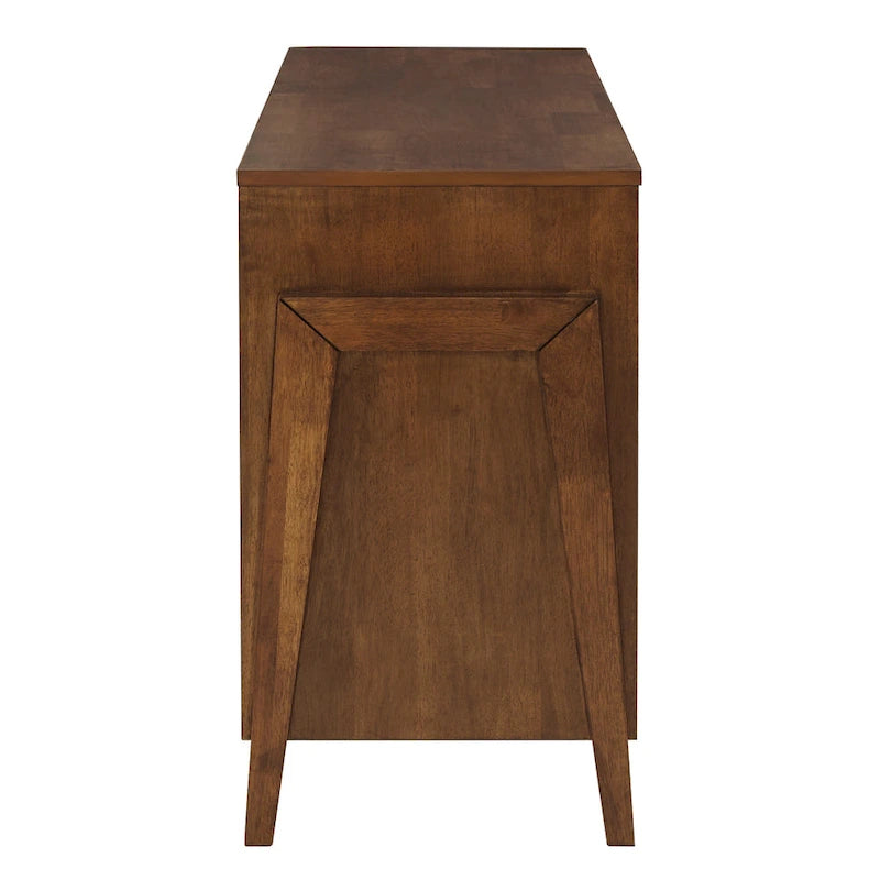 6-Drawer Wood Dresser 60.83W x 17.72D x 30H - Mid-Century Modern Rubberwood - Tobacco Brown Finish - Metal Glides