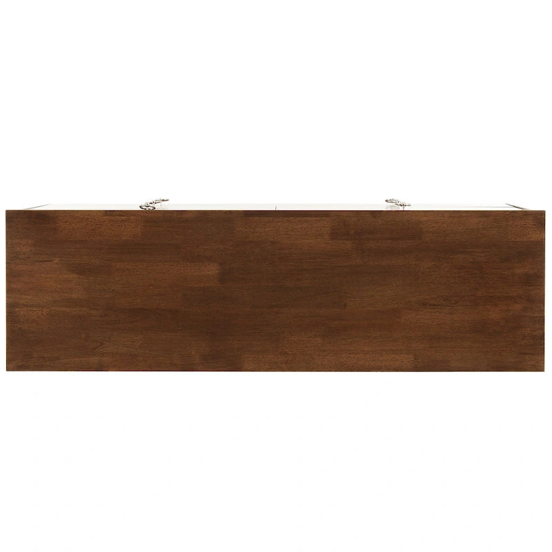 6-Drawer Wood Dresser 60.83W x 17.72D x 30H - Mid-Century Modern Rubberwood - Tobacco Brown Finish - Metal Glides
