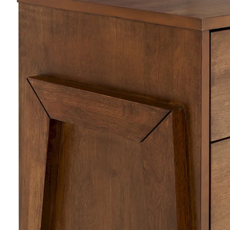 6-Drawer Wood Dresser 60.83W x 17.72D x 30H - Mid-Century Modern Rubberwood - Tobacco Brown Finish - Metal Glides