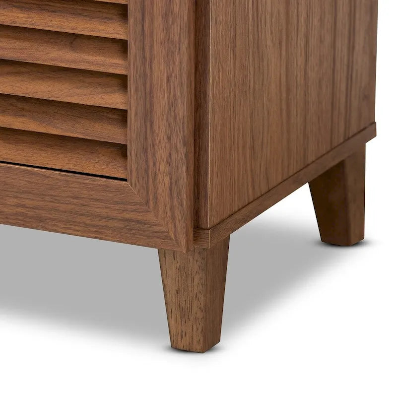 Shoe Storage Cabinet 4-Shelf with Drawer - Holds 12 Pairs - Contemporary Design - 30.7W x 14.6D x 33.1H - Grey or Walnut