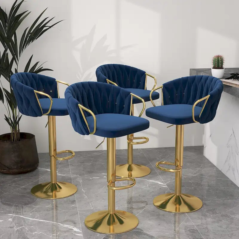 Adjustable Velvet Bar Stool Set of 4 - 360° Swivel - Height 24-33 inch - Tufted Back - High-Density Foam - 400 lbs Capacity