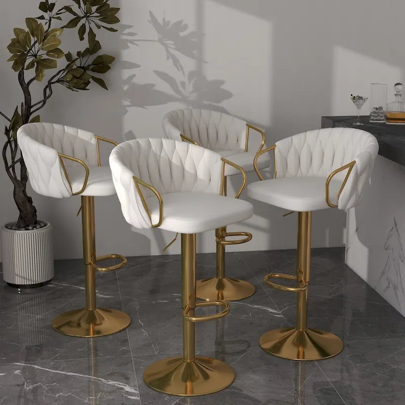 Adjustable Velvet Bar Stool Set of 4 - 360° Swivel - Height 24-33 inch - Tufted Back - High-Density Foam - 400 lbs Capacity
