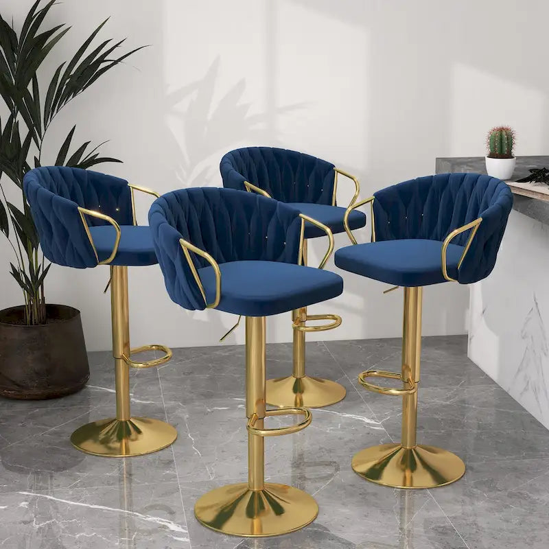 Adjustable Velvet Bar Stool Set of 4 - 360° Swivel - Height 24-33 inch - Tufted Back - High-Density Foam - 400 lbs Capacity