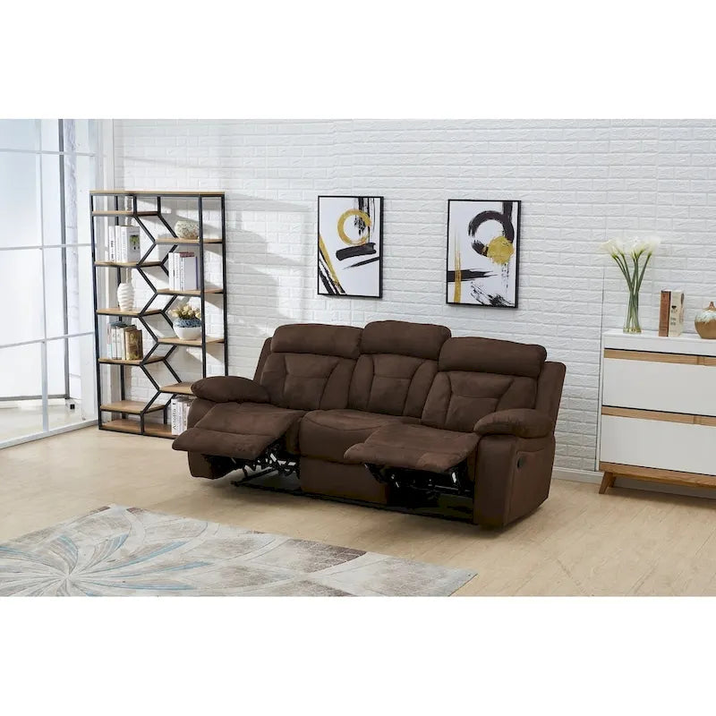 3-Seat Manual Reclining Loveseat, Microfiber Upholstery, Pillow Top Arms, Brown Sofa for Living Room, 86.6"W x 39"D