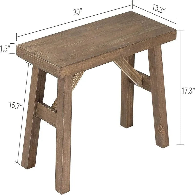 Farmhouse Wood Bench 30W x 13.3D x 17.3H - Rustic Solid Wood Dining Bench - Handcrafted Entryway Seating