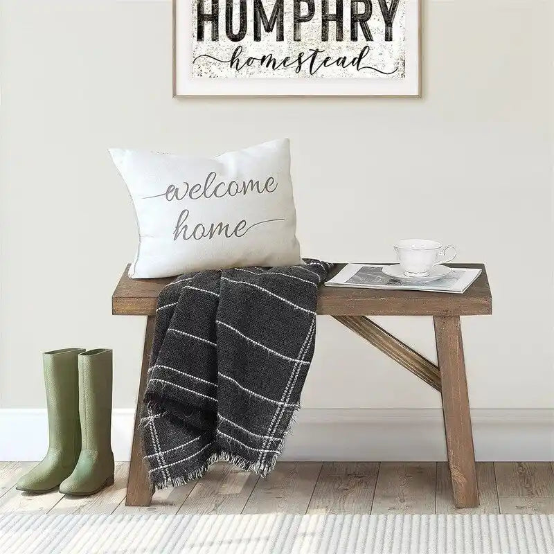 Farmhouse Wood Bench 30W x 13.3D x 17.3H - Rustic Solid Wood Dining Bench - Handcrafted Entryway Seating