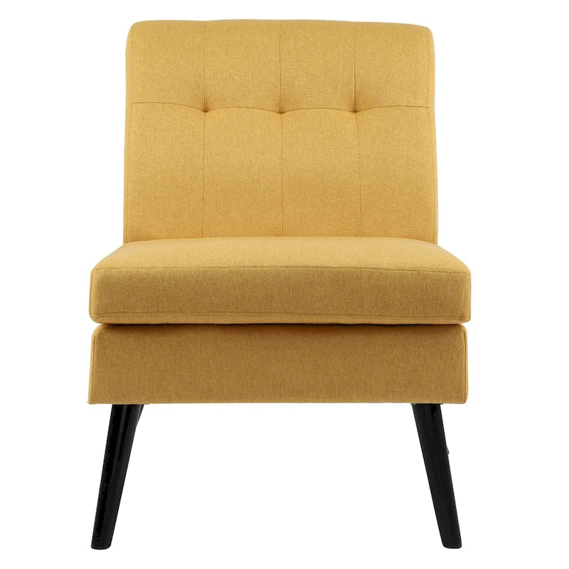 Mid-Century Modern Accent Chair - Tufted Back with High Density Foam - Solid Wood Frame - Linen-Like Fabric Upholstery
