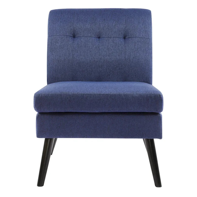 Mid-Century Modern Accent Chair - Tufted Back with High Density Foam - Solid Wood Frame - Linen-Like Fabric Upholstery