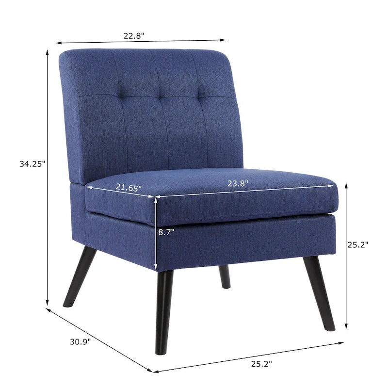 Mid-Century Modern Accent Chair - Tufted Back with High Density Foam - Solid Wood Frame - Linen-Like Fabric Upholstery