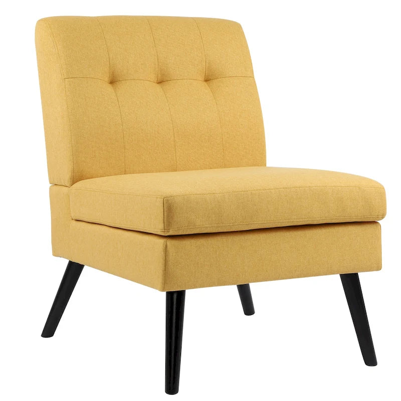 Mid-Century Modern Accent Chair - Tufted Back with High Density Foam - Solid Wood Frame - Linen-Like Fabric Upholstery