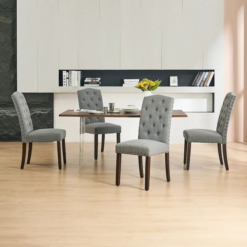 Upholstered Dining Chairs Set of 4, Button Tufted High Back, Nailhead Trim, 250lbs Capacity, Vintage Style Kitchen Chairs