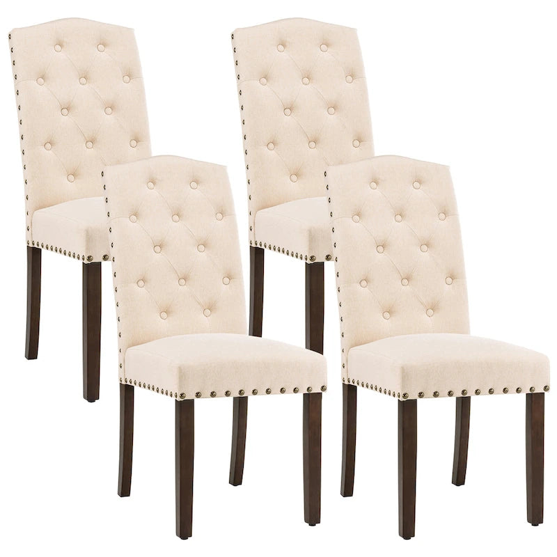 Upholstered Dining Chairs Set of 4, Button Tufted High Back, Nailhead Trim, 250lbs Capacity, Vintage Style Kitchen Chairs