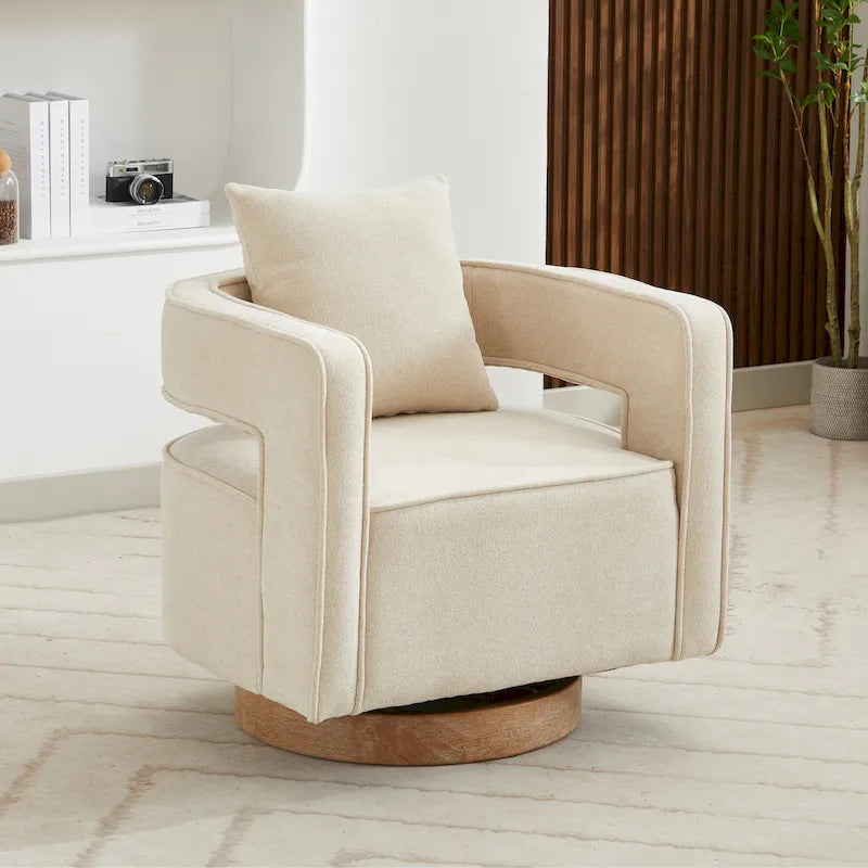 Boucle Swivel Accent Chair 360° Rotation - 29W x 32.67H - Cutout Back Design - Living Room Office Armchair with Pillow