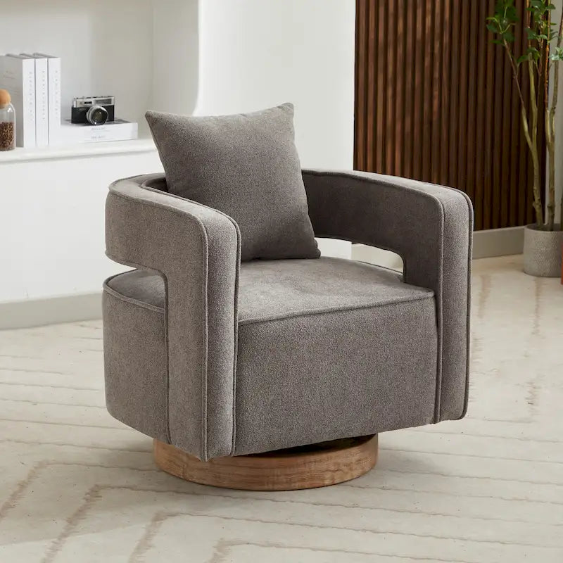 Boucle Swivel Accent Chair 360° Rotation - 29W x 32.67H - Cutout Back Design - Living Room Office Armchair with Pillow