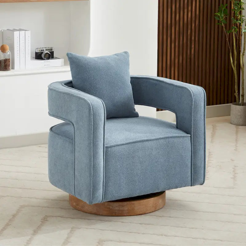 Boucle Swivel Accent Chair 360° Rotation - 29W x 32.67H - Cutout Back Design - Living Room Office Armchair with Pillow