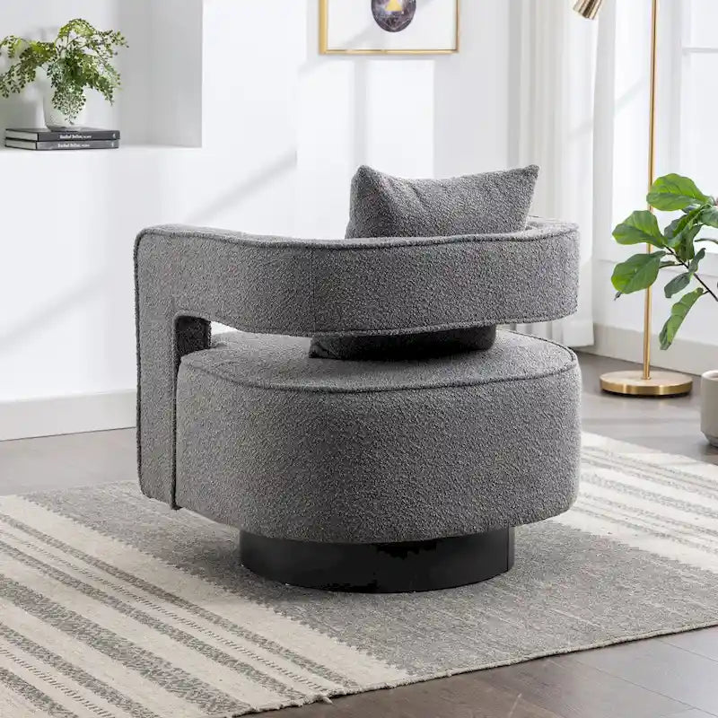 Boucle Swivel Accent Chair 360° Rotation - 29W x 32.67H - Cutout Back Design - Living Room Office Armchair with Pillow