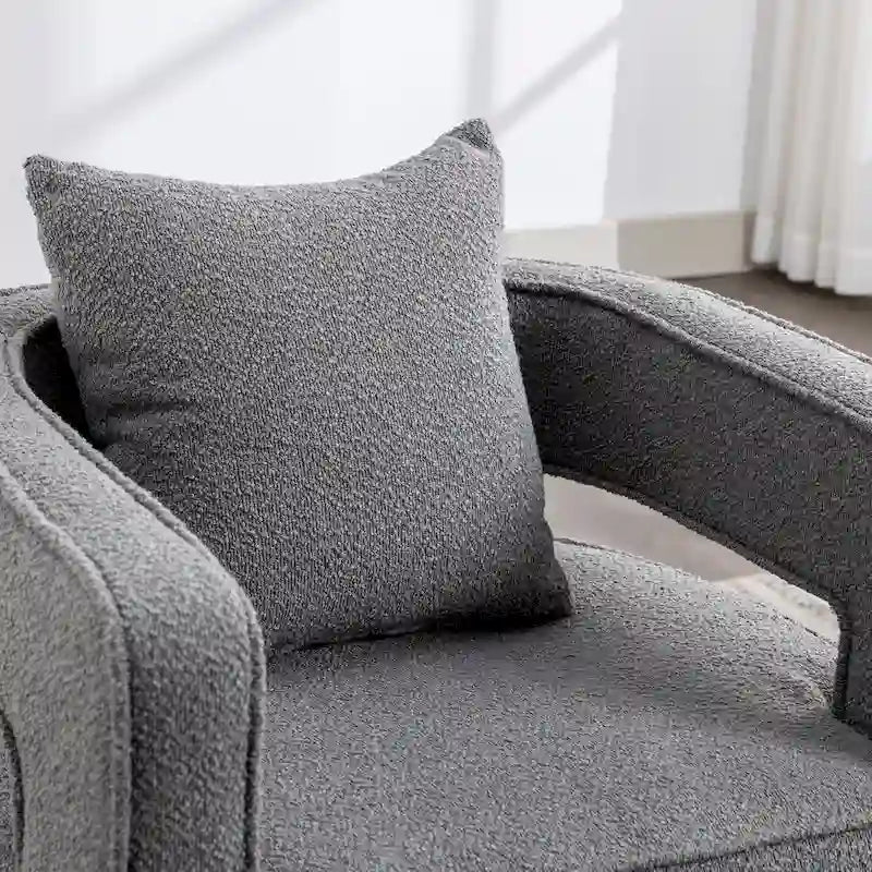 Boucle Swivel Accent Chair 360° Rotation - 29W x 32.67H - Cutout Back Design - Living Room Office Armchair with Pillow