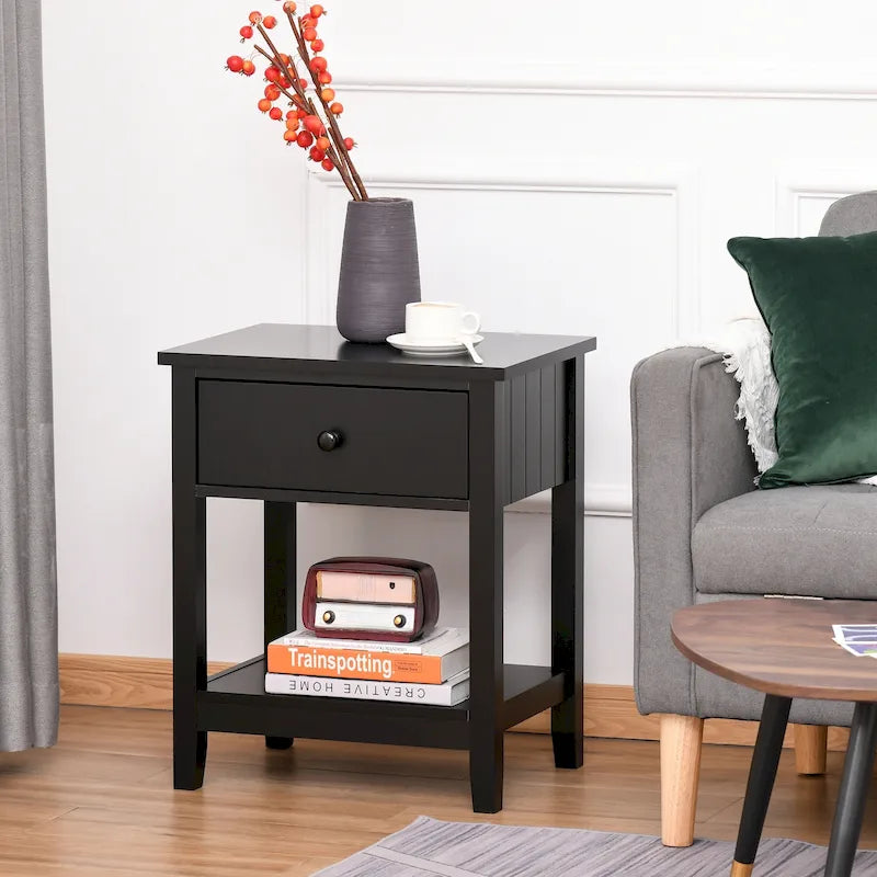 Modern Bedside End Table with Drawer and Shelf - Nightstand Storage - 19.75W x 13.75D x 23.5H - MDF Construction
